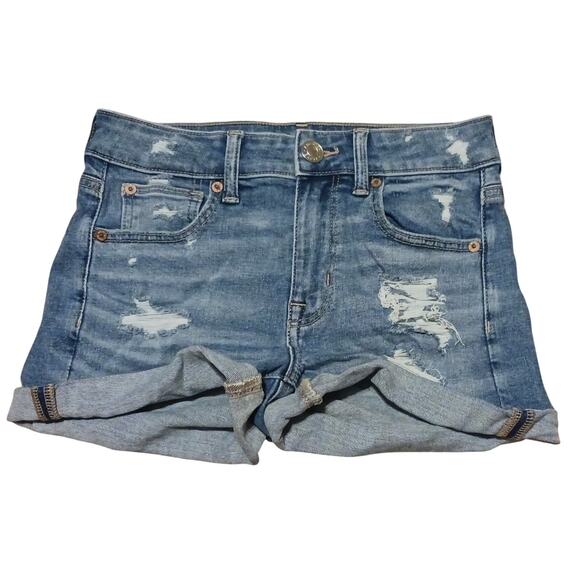 American Eagle Womens Hi-Rise Shortie Distressed Denim Shorts Size 2 26Wx2L EUC - Picture 1 of 8